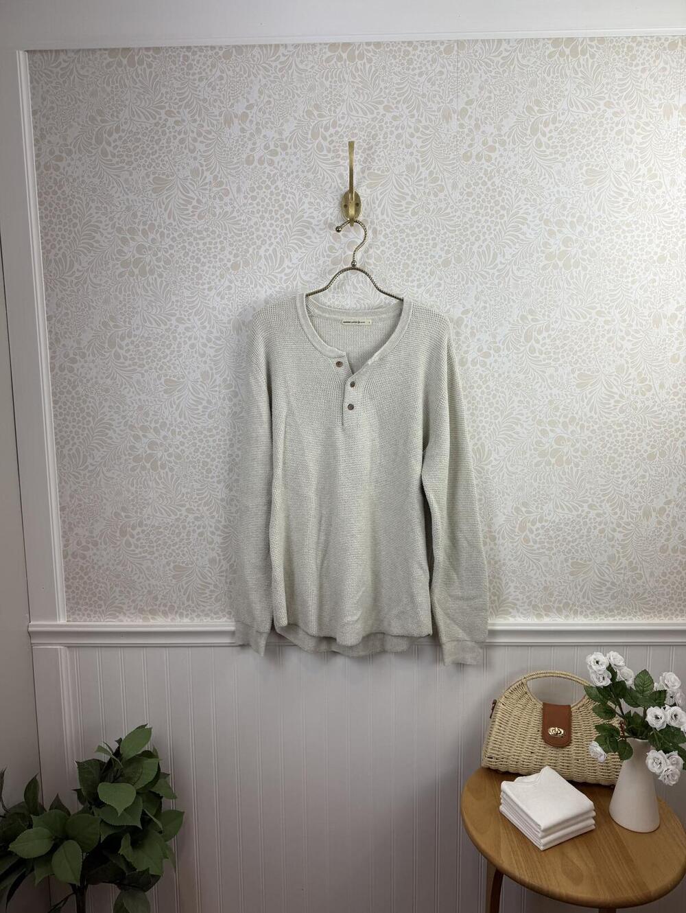 Marine Layer Men's Light Gray Waffle Stitch Henley Sweater - Size - Large